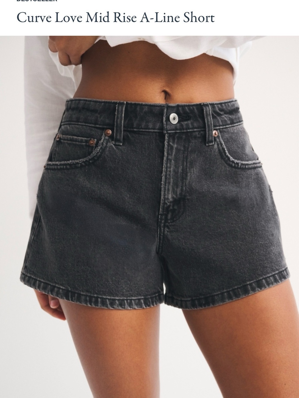 Abercrombie & Fitch Washed Black Mid-Rise Denim Shorts NWOT